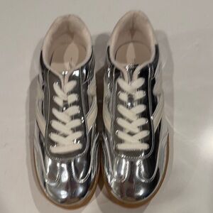 Madden Girl Shiny Silver Sneakers